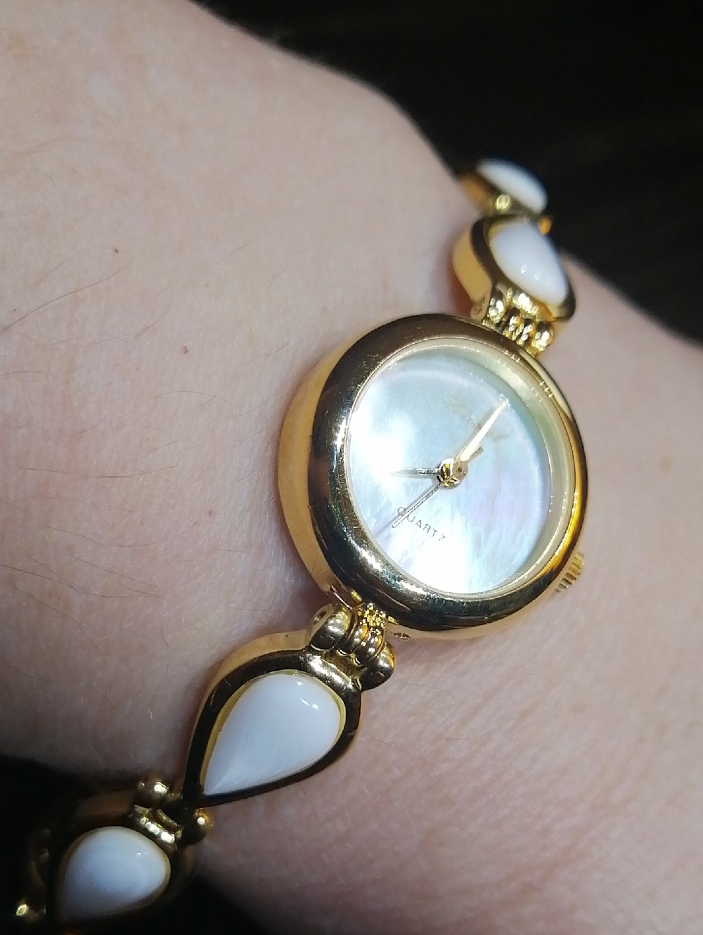 Rainbow Mother Of Pearl In Gold Plate Vintage Working Watch By Lucoral 8 " Long